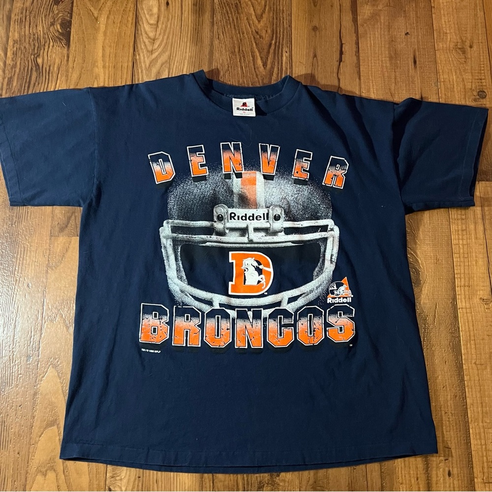Vintage Denver Broncos T Shirt Mens XL  Riddell Navy Helmet Single Stitched